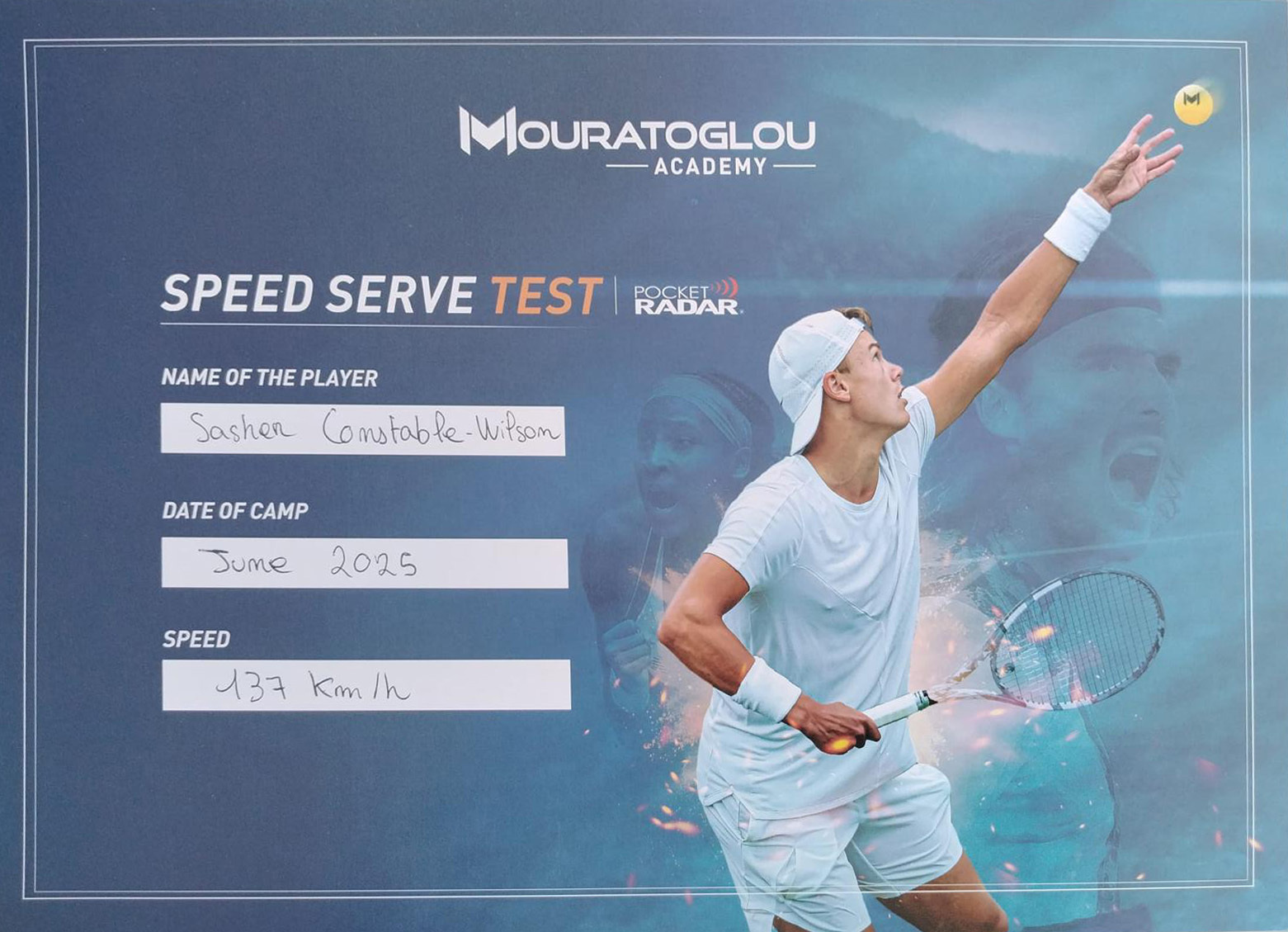 Sasher C Wilson records a 137 km/ph second serve!