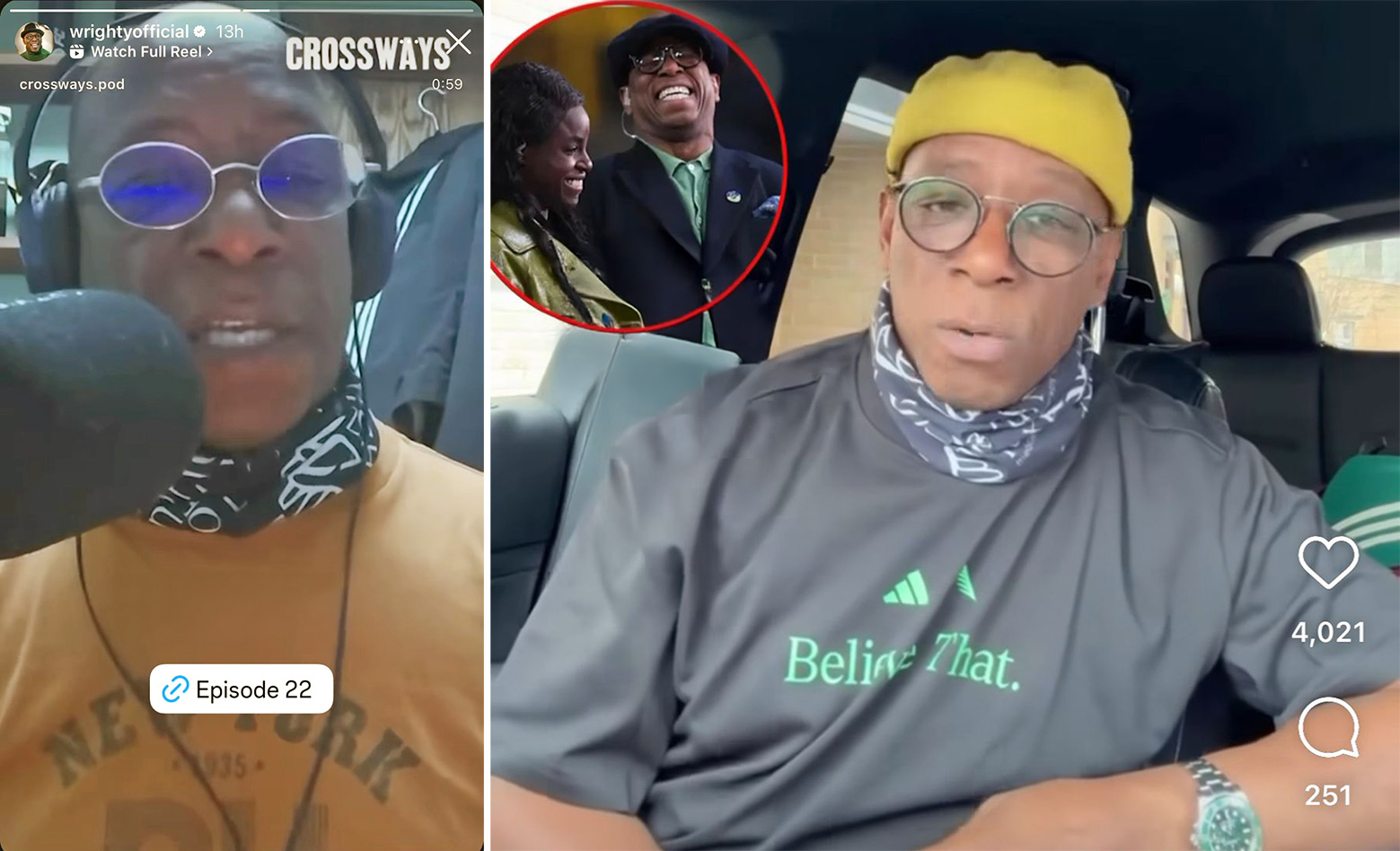 Ian Wright pictured on social media wearing a Touch Tuina neck scarf