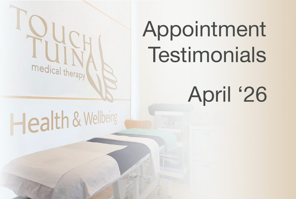 A selection of Touch Tuina's appointment testimonials April '26