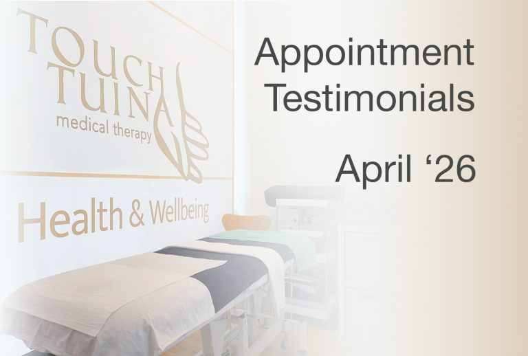 A selection of Touch Tuina's appointment testimonials April '26