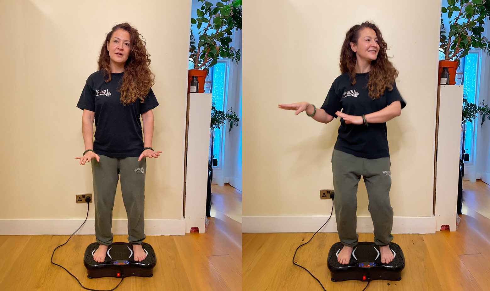 Mariana Arando demonstrates the benefits of The Vibration Plate